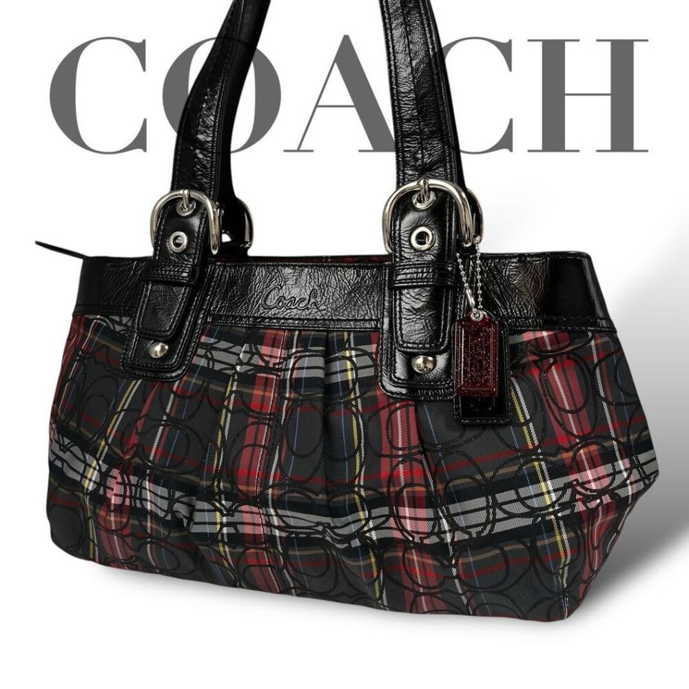 Coach Black and Red Plaid Satchel